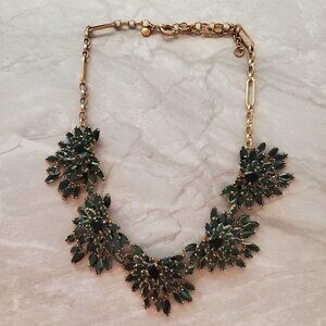 🎄 J.Crew Emerald Stacked Cluster Fan Rhinestone Crystal Statement Necklace 🎄